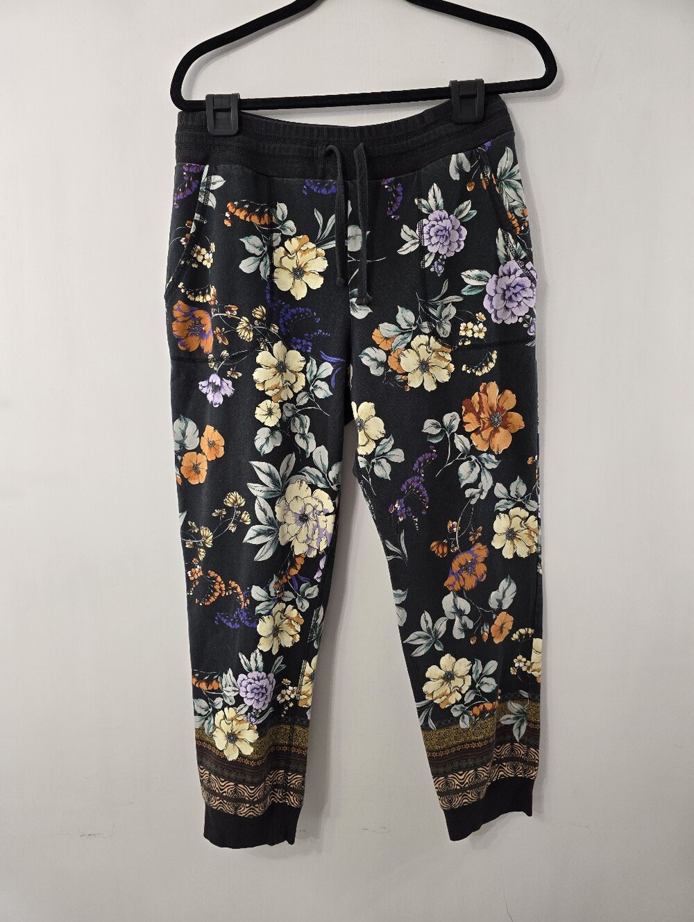 JWLA Johnny Was Golden Spring French Terry Jogger Floral Mixed Media Pants Sz L - Picture 4 of 13